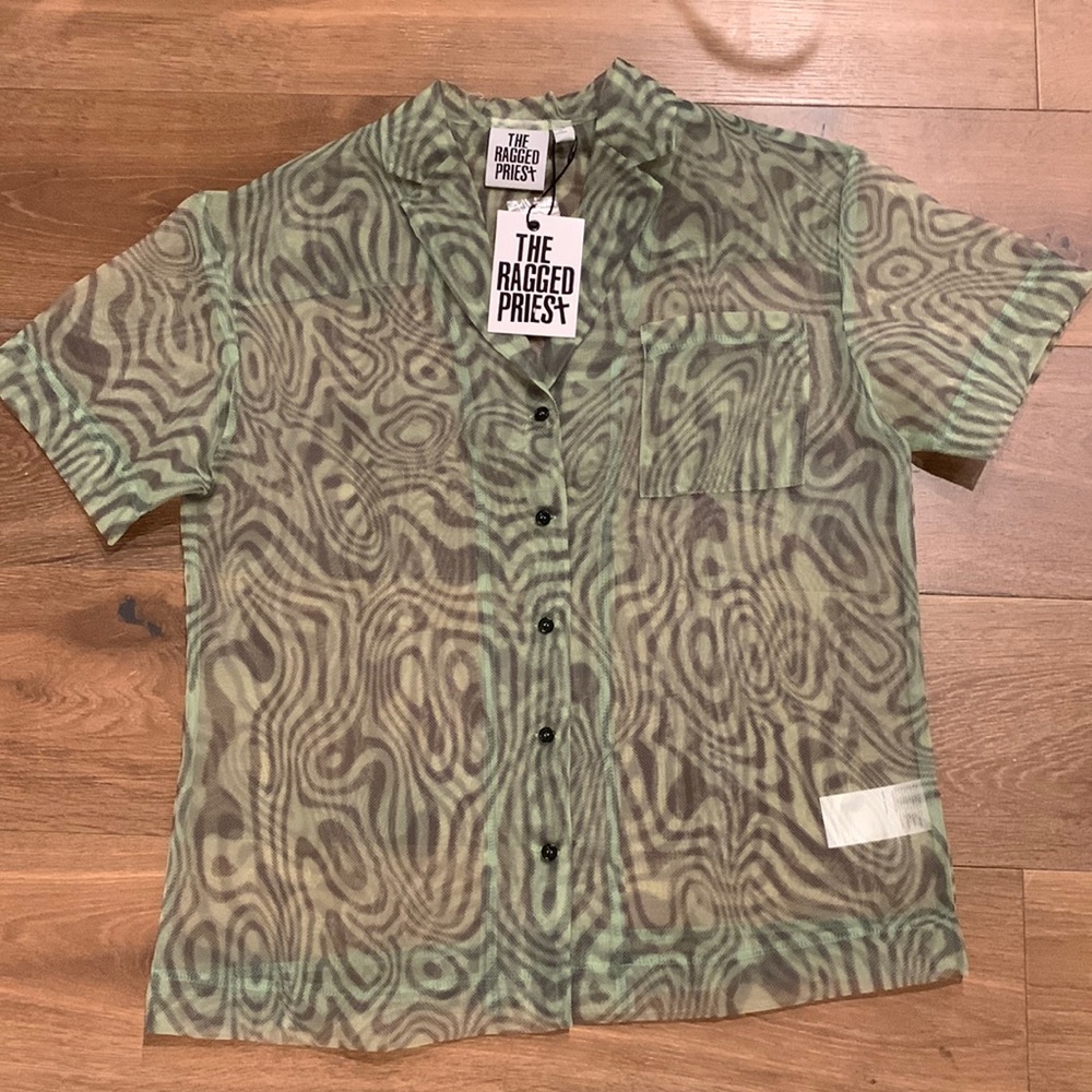 Chiffon short sleeve button down